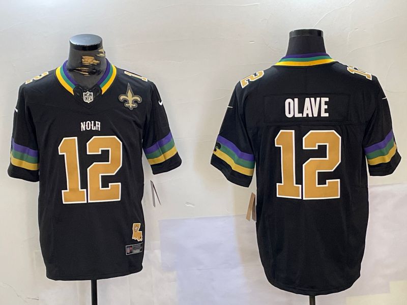 Men New Orleans Saints #12 Olave Black Three generations 2024 Nike Vapor Limited NFL Jersey style 4